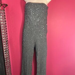 Silver sequin jumpsuit strapless bodycon new